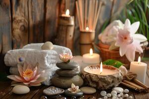 Serene Spa Setting with Candles and Flowers photo