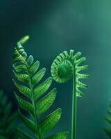 Vibrant Green Ferns Unfurling in Soft Light photo