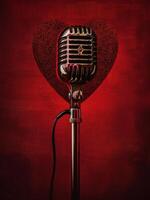 Vintage Microphone with Heart Shaped Background photo