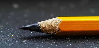 Close up of a sharpened pencil on a dark background photo