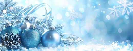 Festive Christmas decorations in a snowy winter setting photo