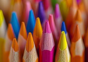 Colorful Array of Sharpened Pencils Close Up photo