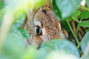 Close up of a Rabbit Hiding in Green Foliage photo