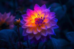 Vibrant Dahlia Flower Illuminated in Moody Lighting photo