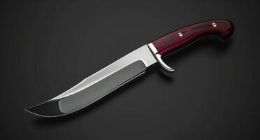 Elegant hunting knife with a wooden handle on a dark background photo