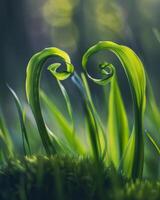 Natures Embrace Two Green Shoots Intertwined in a Heart Shape photo