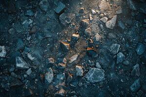 Textured ice shards on a frozen surface under blue lighting photo