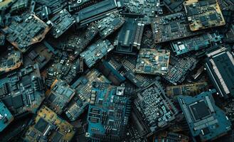 Pile of Various Electronic Circuit Boards for Recycling photo