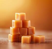Stack of caramel candies on a warm background photo
