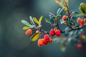 Vibrant Berries on a Branch with Soft Background photo