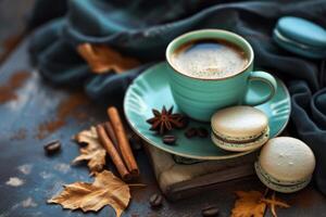 Cozy Autumn Coffee Break with Macarons and Spices photo