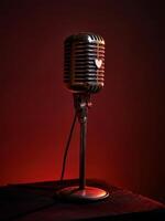 Vintage microphone on a dark red background photo