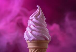 Perfect swirl of soft serve ice cream on a pink background photo