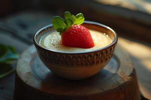 Fresh Strawberry on Top of a Creamy Dessert photo