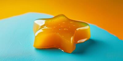 Glistening Honey Drop on Vibrant Background photo