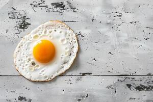 Perfectly fried egg on a rustic white background photo