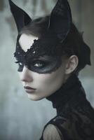 Mysterious woman wearing a lace mask and cat ears photo
