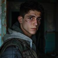 Portrait of a young man with a serious expression photo