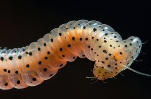 Close up of a Spotted Caterpillar on a Dark Background photo