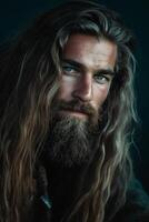 Portrait of a Man with Long Hair and Beard photo