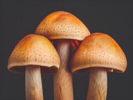 Close up of Mushrooms Against a Dark Background photo