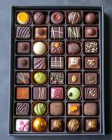 Assorted gourmet chocolates in a box photo