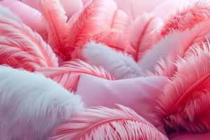Soft pink and white feathers texture background photo