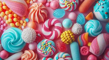 Assorted Colorful Candies and Sweets Background photo
