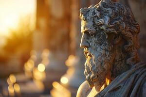 Ancient Greek Philosopher Statue at Sunset photo