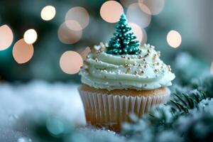Festive Holiday Cupcake with Sparkling Background photo