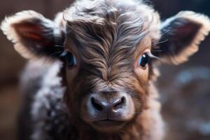 Close up of a Cute Fluffy Calf Looking at the Camera photo