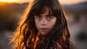 Portrait of a Young Girl at Sunset photo