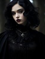 Mysterious Woman in Elegant Gothic Attire photo