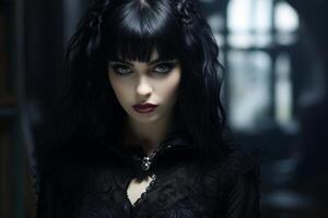 Mysterious woman with gothic makeup and attire photo