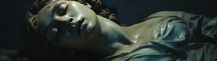 Close up of a classical sculpture depicting a reclining figure photo