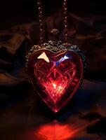 Glowing Heart Shaped Pendant on a Dark Background photo