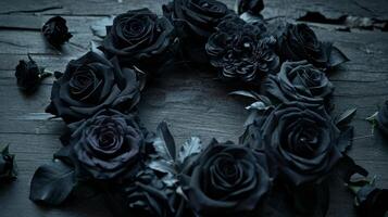 Dark elegant roses on a wooden surface photo