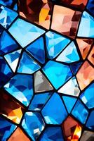 Colorful geometric patterns of a stained glass photo