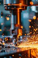 Precision CNC machining with sparks photo