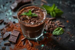 Decadent Chocolate Mousse with Fresh Mint Garnish photo