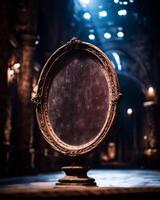 Vintage mirror in an elegant, dimly lit room photo