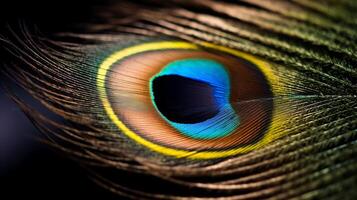 Close up of a Peacock Feather Showing Vibrant Colors photo