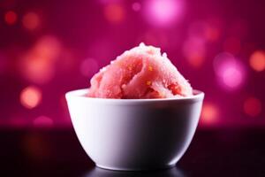 Bowl of Strawberry Sorbet on Vibrant Background photo