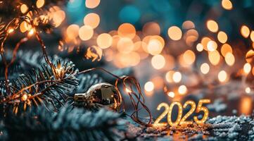 Festive New Year 2025 Celebration with Sparkling Lights photo
