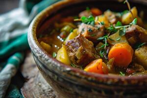 Homemade Hearty Vegetable Stew in a Rustic Bowl photo