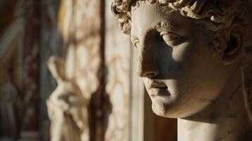 Close up of a classical marble statue with intricate details photo