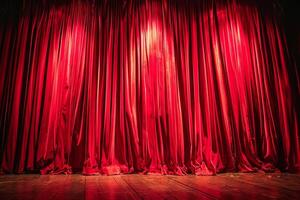 Red theater curtains ready for showtime photo