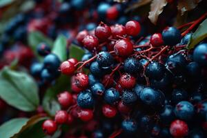 Close up of Dew Kissed Berries on a Branch photo