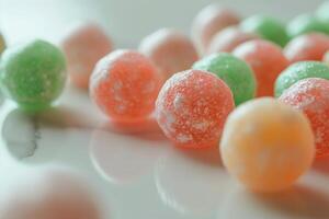 Colorful Sugared Candies on a Reflective Surface photo