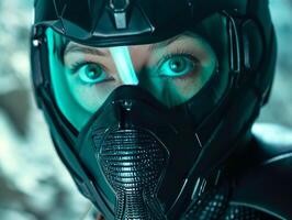 Futuristic warrior with intense gaze photo